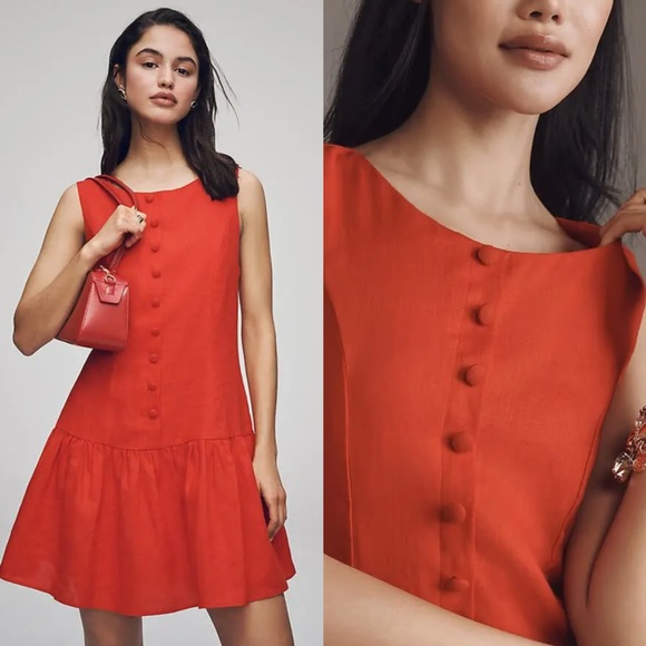 🩷FIRM PRICE🩷 WAYF Martini linen blend Drop Waist Mini Dress - Picture 5 of 14